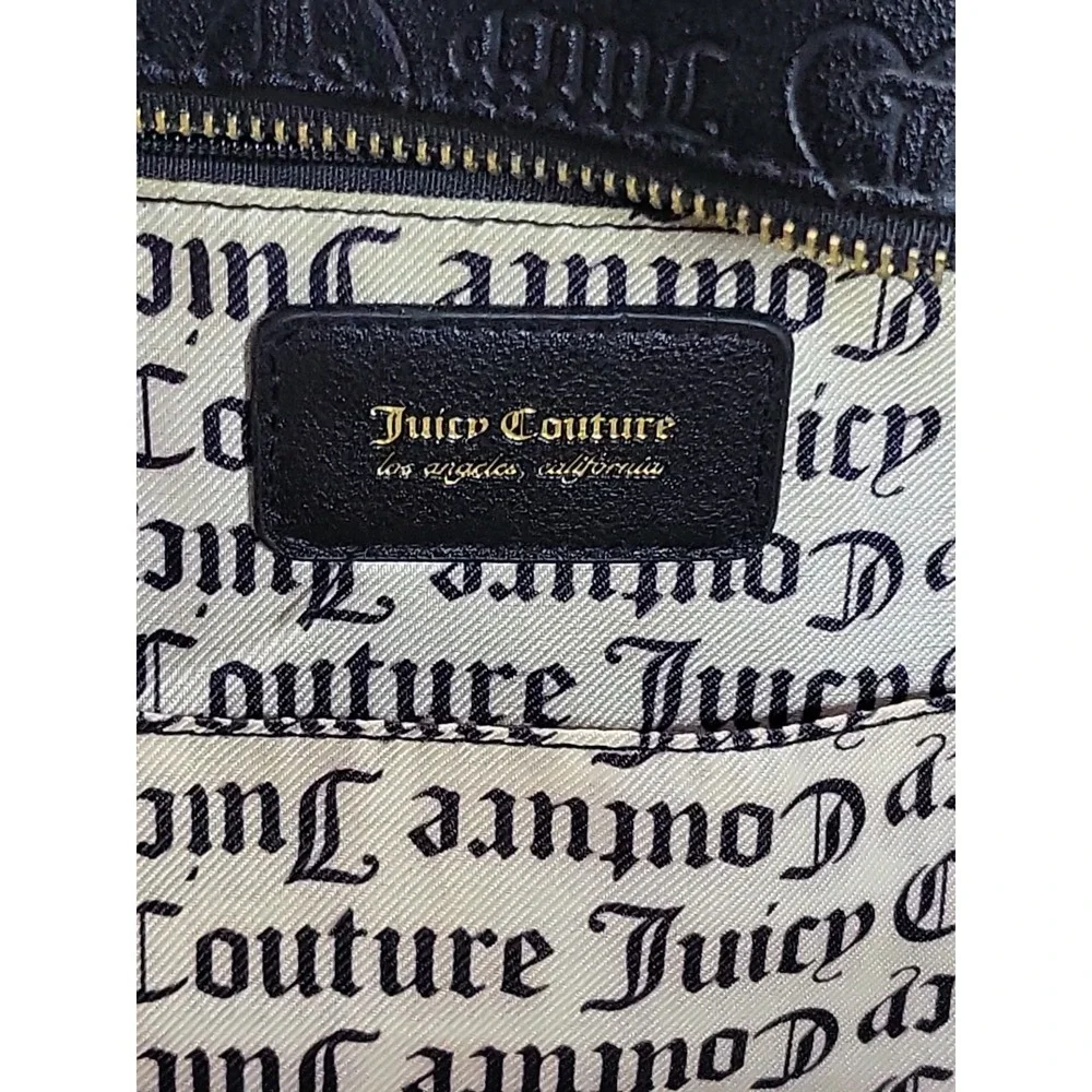 Juicy Couture Black/Pink Embossed Logo Satchel Bag Gold Hardware Zipper Closure